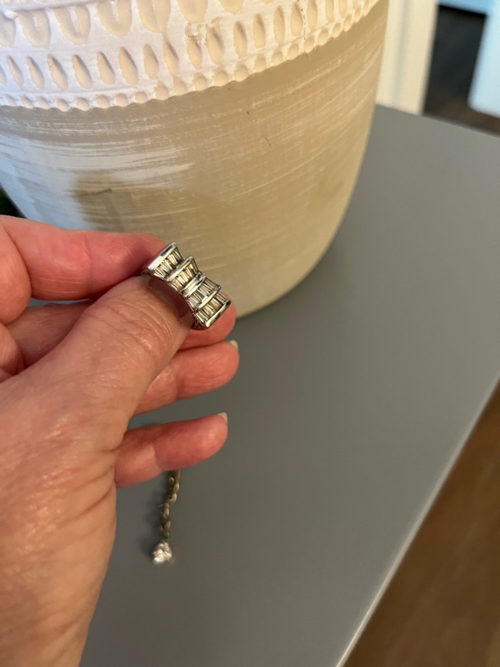 Trio Rhinestone Clip-On Earrings in Silver/Ankle Bracelet/Bow shape Ring Size 6 - Picture 5 of 7